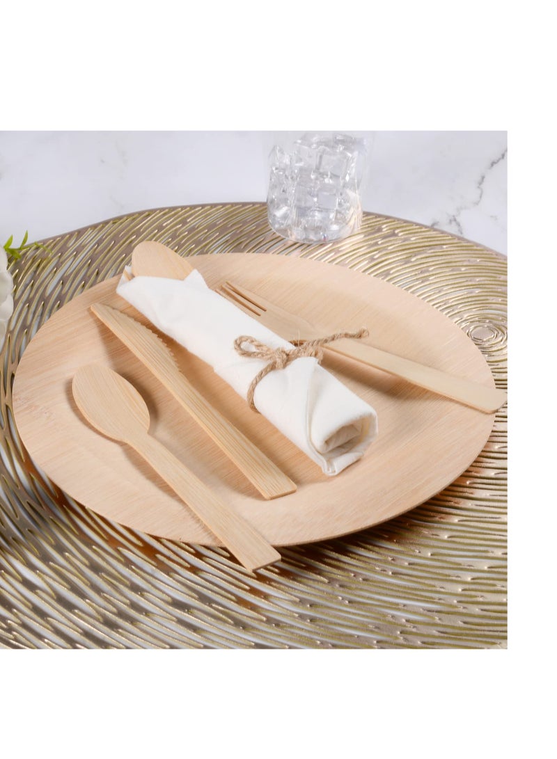SOLARAE Pre Rolled Napkin and Bamboo Cutlery Set - 30Pack Bamboo Utensils/Cutlery Set(30 Forks, 30 Knives, 30 Spoons, 30 Napkins), Biodegradable Wrapped Cutlery for Party, Banquet, Wedding - Image 3