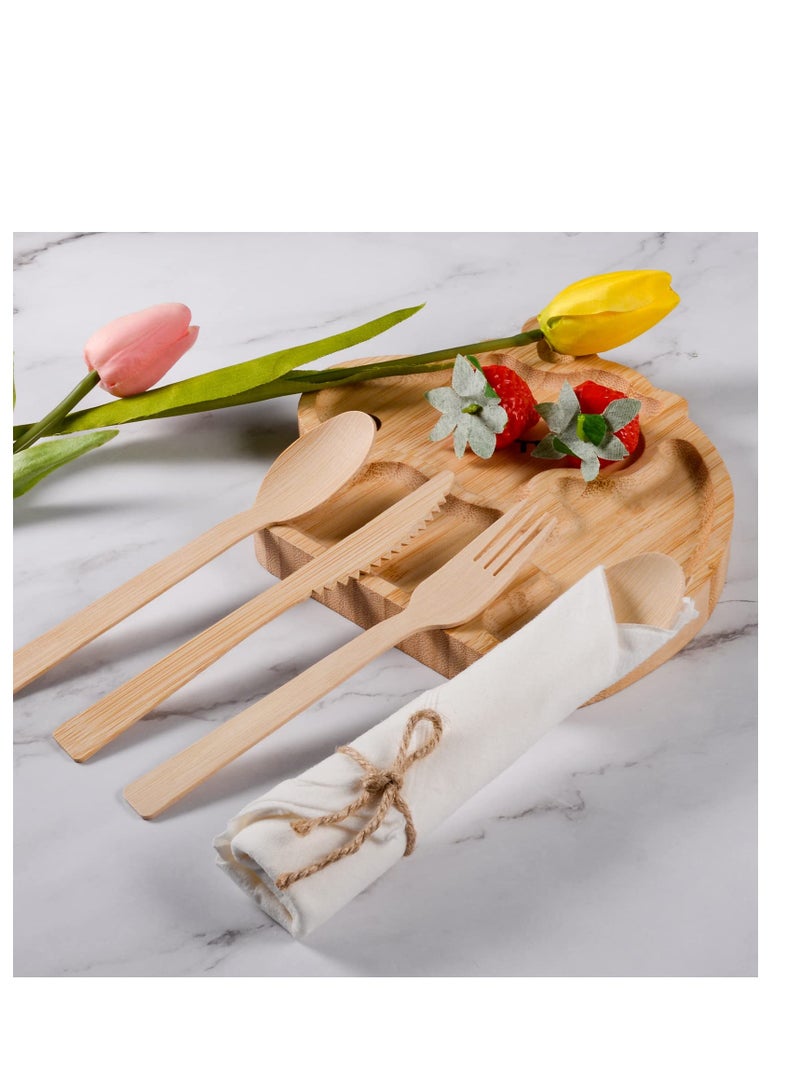 SOLARAE Pre Rolled Napkin and Bamboo Cutlery Set - 30Pack Bamboo Utensils/Cutlery Set(30 Forks, 30 Knives, 30 Spoons, 30 Napkins), Biodegradable Wrapped Cutlery for Party, Banquet, Wedding - Image 2