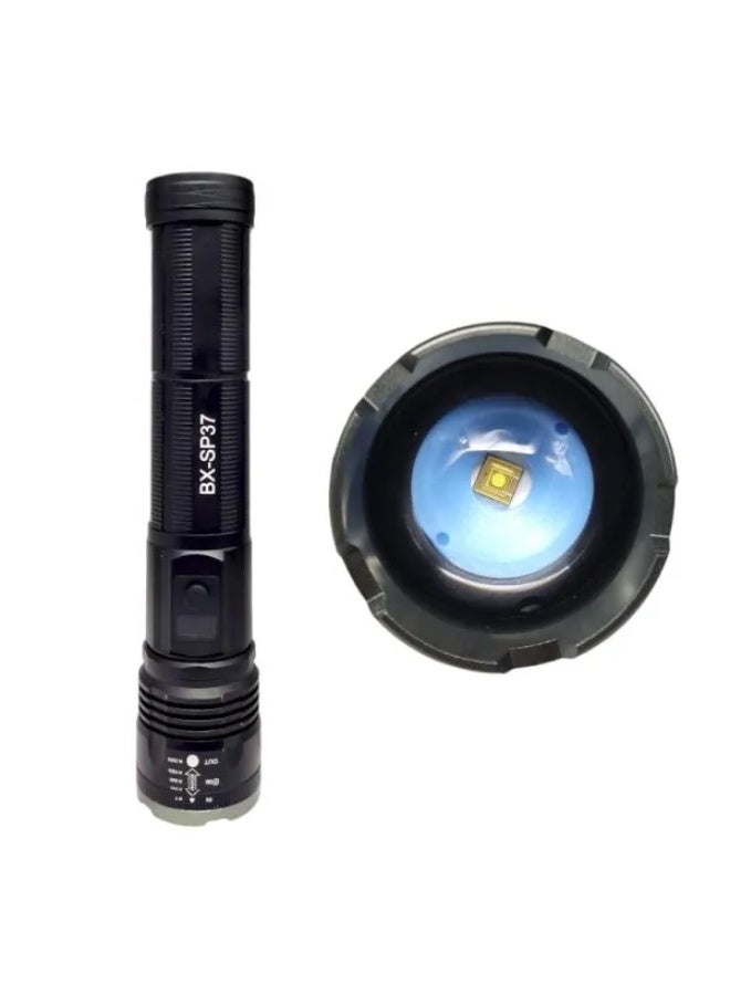 كشاف LED يدوي قابل للشحن BX-SP37 بإضاءة قوية واعتمادية  وزوم + شاشة نسبة البطارية + Type-C وباور بانك - للرحلات والطوارئ والاستخدام اليومي - Image 3