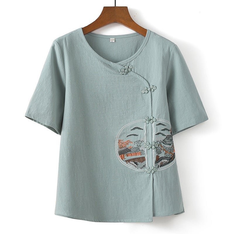 Stylish Summer Mom Outfit Cotton Linen Set Blue [single coat]]