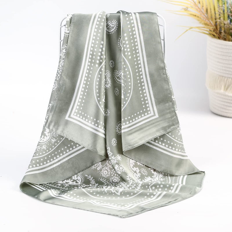 CHLINS 27 Inches Silk Feeling Square Head Scarf - 4 Pcs Satin Square Head Scarves for Women Hair Bandanas (Black+Camel+Light green+Brown) - Image 4