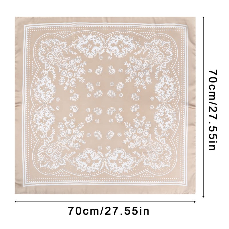 CHLINS 27 Inches Silk Feeling Square Head Scarf - 4 Pcs Satin Square Head Scarves for Women Hair Bandanas (Black+Camel+Light green+Brown) - Image 2