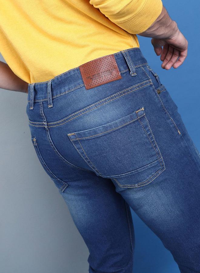 شركة المرآب الهندية جينز مشطوف غامق بقصة ضيقة - Image 4