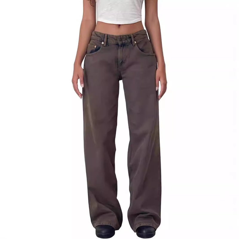 Women's American Retro Low-Rise Washed Straight-Leg Non-Stretch Jeans for Autumn Streetwear - Image 3