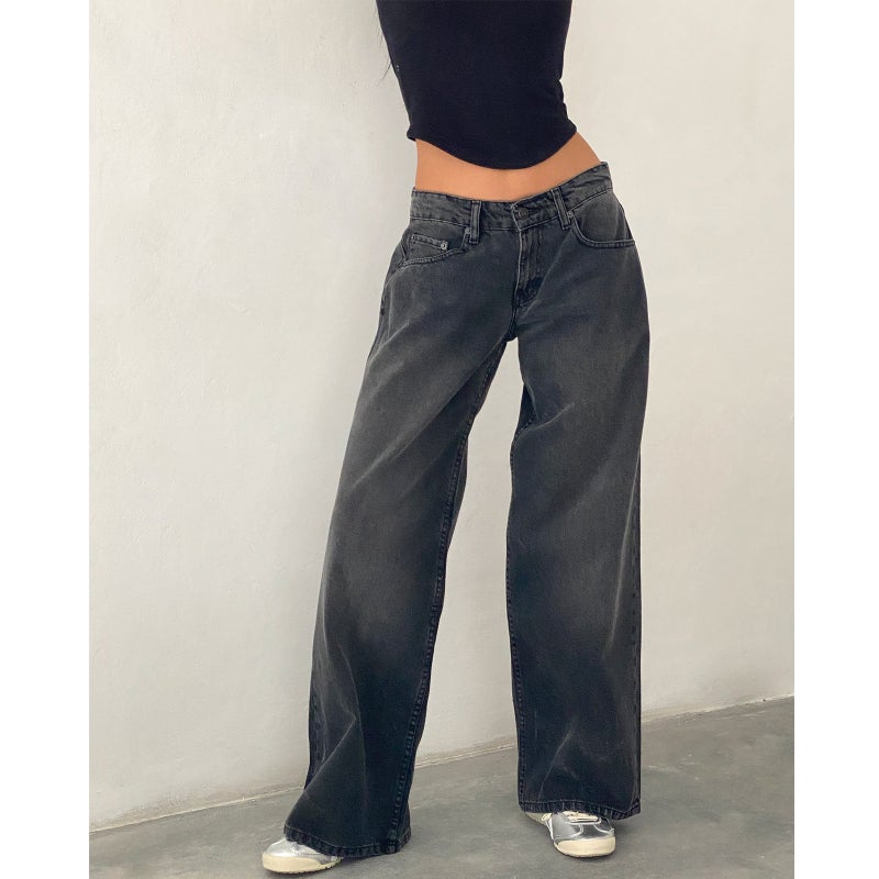 Women's American Retro Low-Rise Washed Straight-Leg Non-Stretch Jeans for Autumn Streetwear - Image 1