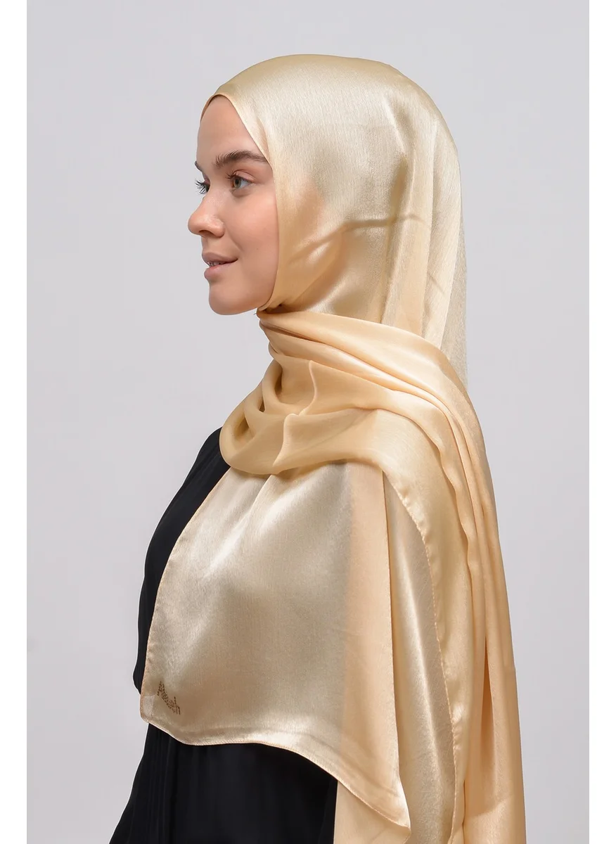 Altobeh Janjan Shiny Satin Textured Hijab Evening Dress Chiffon Shawl-Gold