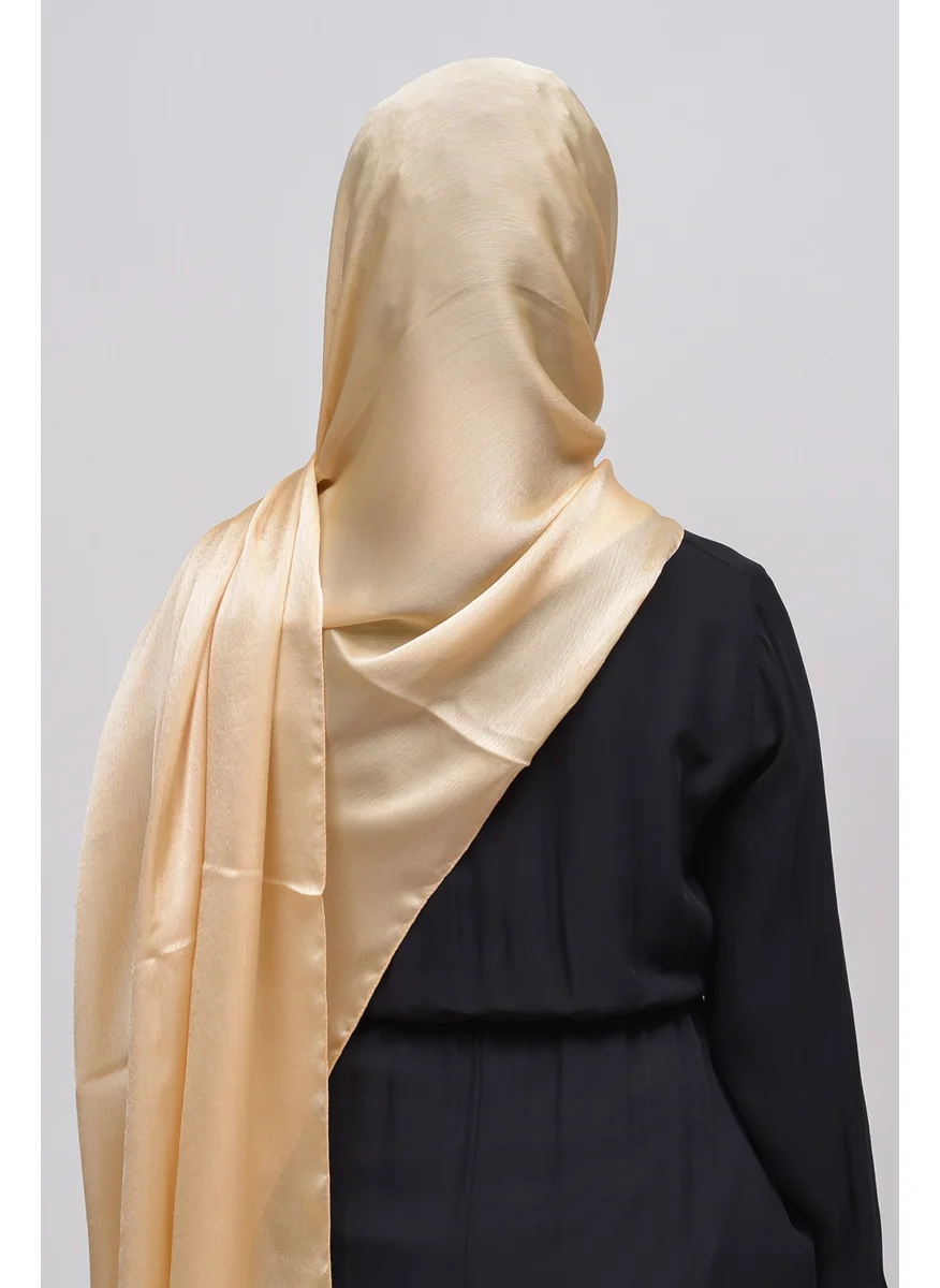 Altobeh Janjan Shiny Satin Textured Hijab Evening Dress Chiffon Shawl-Gold