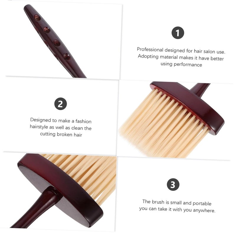 فرشاة تنظيف غبار الرقبة للحلاقين بمقبض طويل، أداة تنظيف كنس الشعر في الصالون باللون الأحمر البني - Image 5
