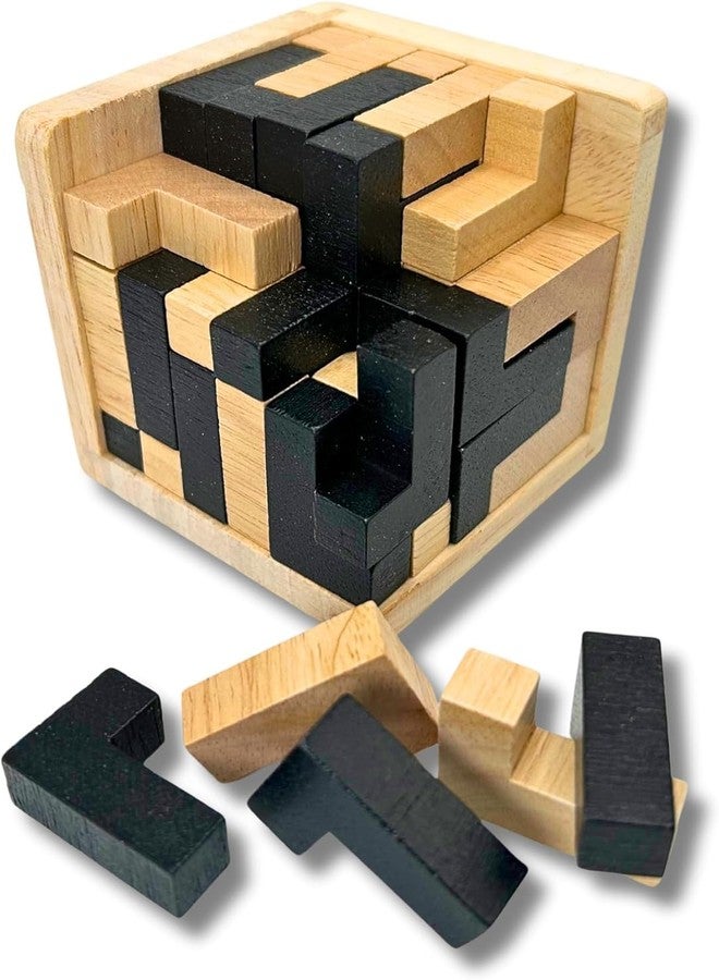 VALUEVIBES Wooden Brain Teaser Puzzle Cube - 3D T&L Shaped Tetris Blocks | Geometric Intellectual Jigsaw Educational Toy for Kids & Adults | Mind-Challenging Wooden Puzzle Game (L-Shaped) - Image 1