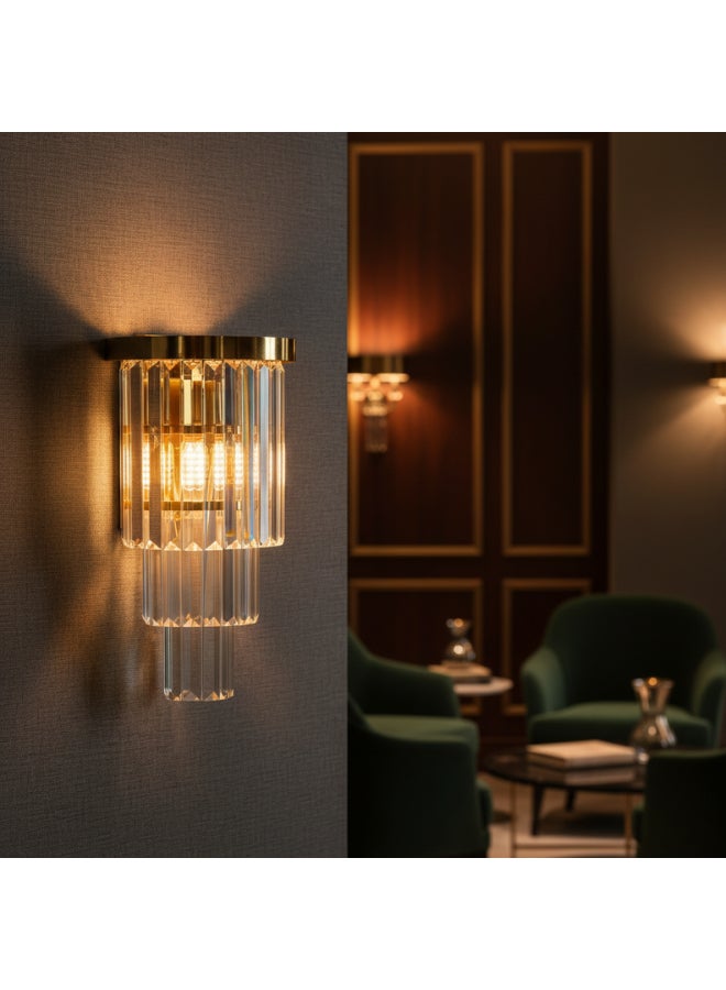 DANUBE HOME Aura Crystal Wall Lamp 36cm Contemporary Indoor Wall Lamps Wall Mounted Lanterns E14 Bulb Base Modern Design Indoor Lighting For Bedroom Dining Living Room L30xW30xH40cm-Chrome - Image 1
