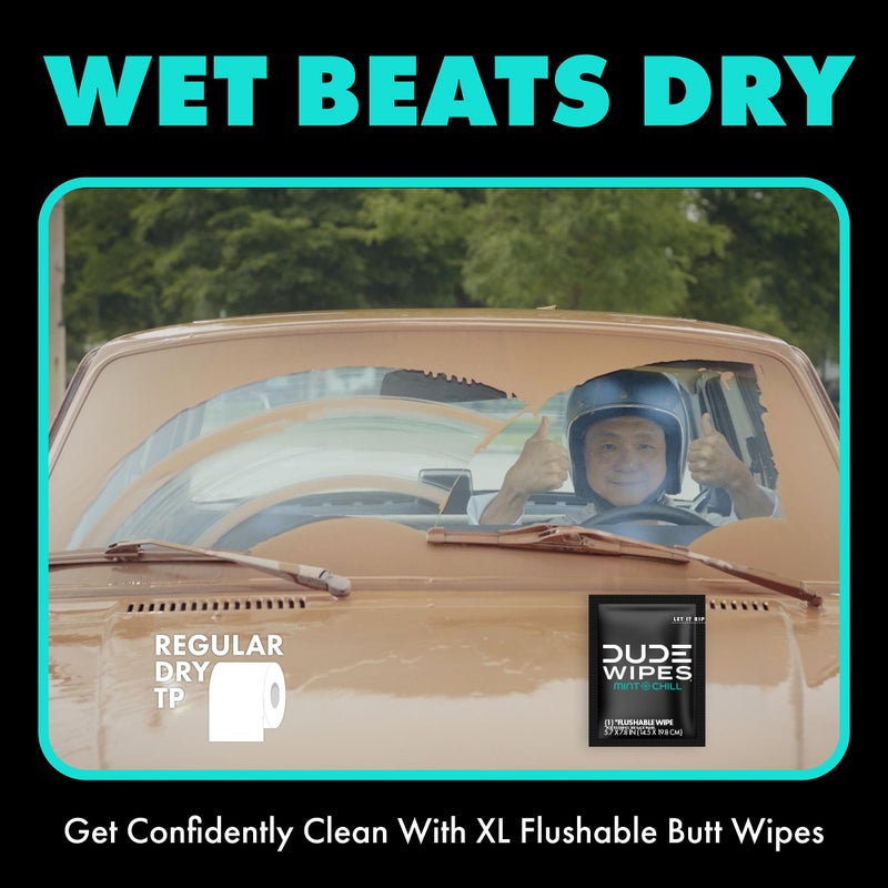 DUDE Wipes - On-The-Go Flushable Wipes - 2 Pack, 60 Wipes - Mint Chill Extra-Large Individually Wrapped Adult Wet Wipes with Eucalyptus & Tea Tree Oil - Septic and Sewer Safe - Image 5
