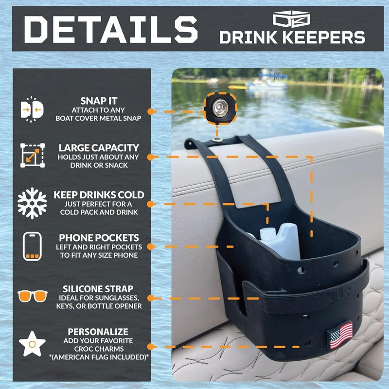 COFFEEKEEPERS Drink Keeper Universal XL Drink Cup Holder  Extra Large with Phone Side Pockets  Perfect for Beach or Lounge Chair  Stroller Cup Phone Holder  Hold Accessories for Boat Kitchen Office or Car - Image 3