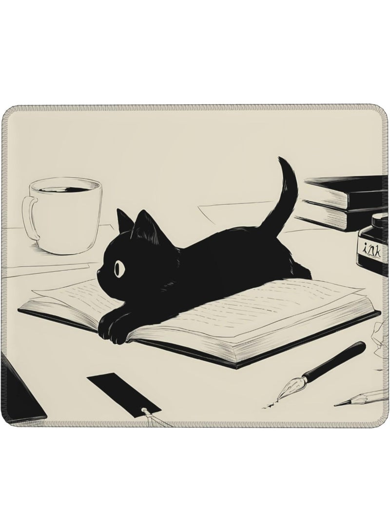 jaexest Cute Black Cat Mouse Pad, Kawaii Anime Cat Design Mousepad for Wireless Mouse, Stitched Edge Desk Accessory for Computer, Laptop & Office, Non-Slip Fabric Mouse Mat for Home & Work - Image 1