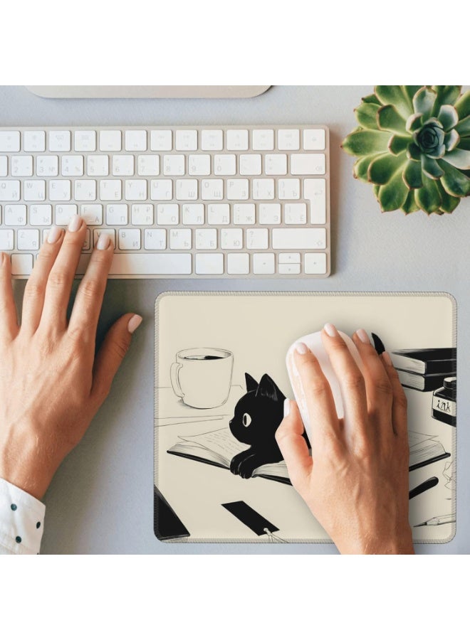 jaexest Cute Black Cat Mouse Pad, Kawaii Anime Cat Design Mousepad for Wireless Mouse, Stitched Edge Desk Accessory for Computer, Laptop & Office, Non-Slip Fabric Mouse Mat for Home & Work - Image 5