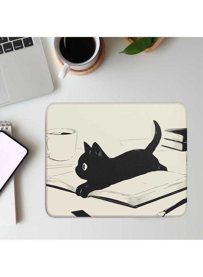 jaexest Cute Black Cat Mouse Pad, Kawaii Anime Cat Design Mousepad for Wireless Mouse, Stitched Edge Desk Accessory for Computer, Laptop & Office, Non-Slip Fabric Mouse Mat for Home & Work - Image 2