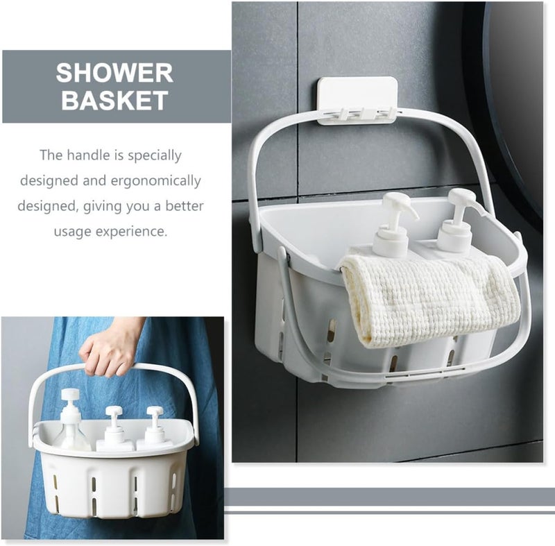 Portable Shower Basket Bathroom Holder with Handle, White Pp Handheld Toiletries Storage Basket for Home Bath and Travel - Image 3
