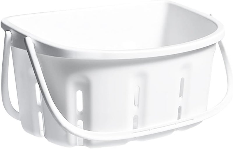 Portable Shower Basket Bathroom Holder with Handle, White Pp Handheld Toiletries Storage Basket for Home Bath and Travel - Image 1