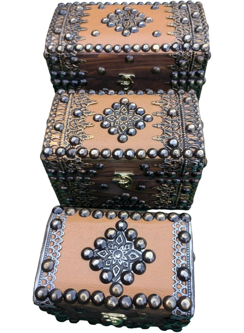 صندوق خشب للهدايا والمجوهرات طراز اسلامى . مطعم بالمعدن . ومناسب الثمينة القيمة . وسط طول 20 سم * عرض 13 ارتفاع 14سم - Image 2