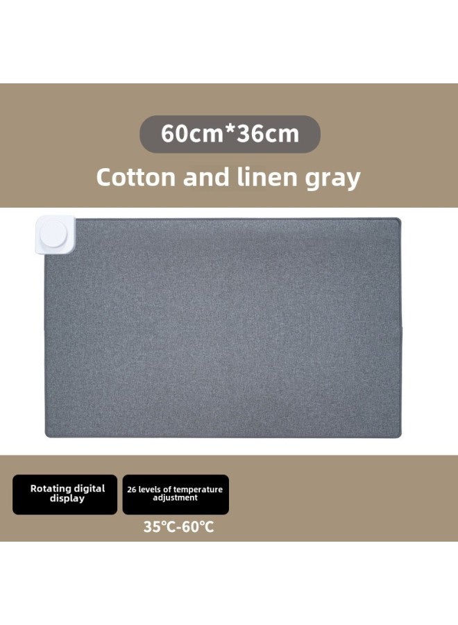 Heating Mouse Pad Oversized Heating Warm Table Pad Winter Office Computer Writing Book Desktop Electric Heating Hand Warmer Pad-Colour:Standard-Pattern:Medium Size 60*36cm Cotton And Linen Gray Rotating Digital Display 26-position Left Switch/intelligent Timing - Image 1