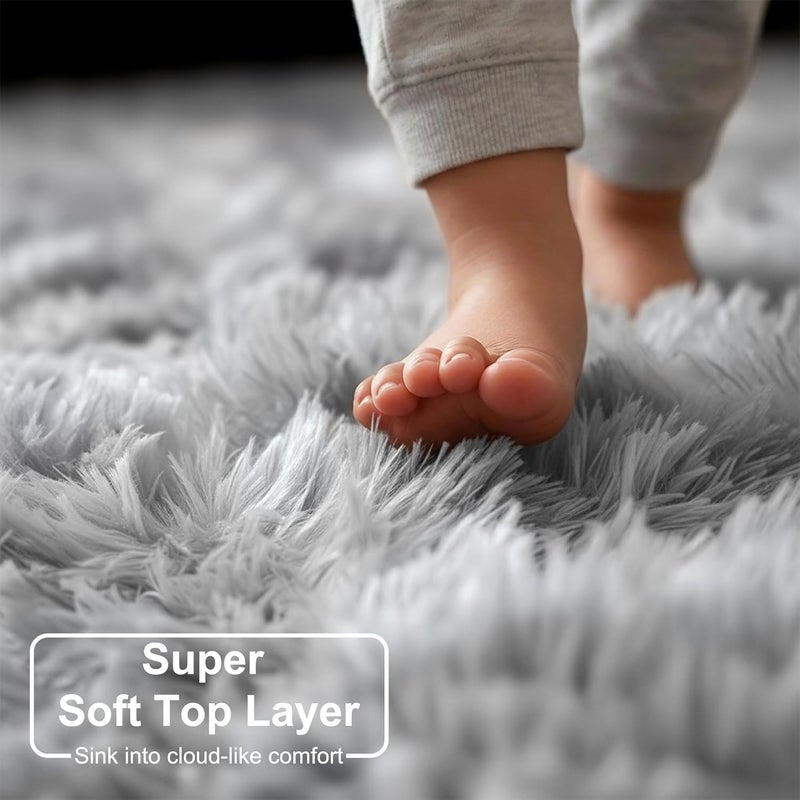 Amdrebio Tie-Dyed Light Grey Large Living Room Rugs 6x9, Furry Shag Area Rug for Bedroom, Big Soft Fluffy Rug for Kids Room Decor, Modern Fuzzy Shaggy Carpet, Plush Floor Rug for Classroom - Image 4