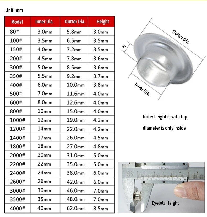 Y&D Metal Shower Curtain Rings with Eyelet Hardware - Brass Grommets Punching Button Hole for Garments, Curtains - Image 3