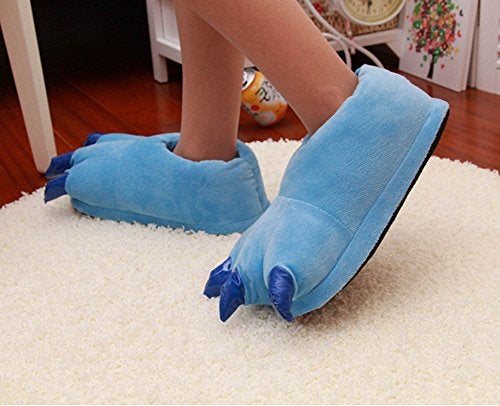 AISHNE Adult Cute Plush Animal Paw Slippers Fuzzy Warm House Shoes Blue M - Image 5