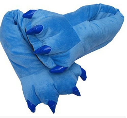 AISHNE Adult Cute Plush Animal Paw Slippers Fuzzy Warm House Shoes Blue M - Image 2