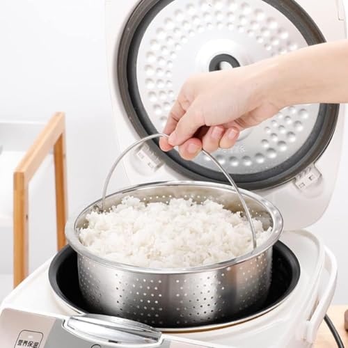 Alark Steamer Basket Metal Insert Steaming Rack For Rice Cooker Steamer Basket With Handle For Vegetables, Fish, Seafood Cooking Warmer Kitchen Strainer Kitchen Cookware Silver [20 x 20 x 8 CM] - Image 5