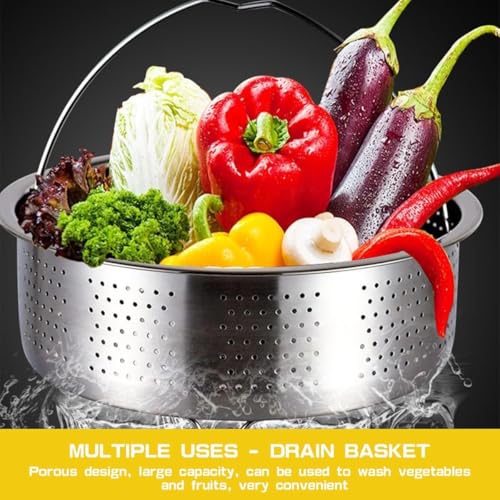 Alark Steamer Basket Metal Insert Steaming Rack For Rice Cooker Steamer Basket With Handle For Vegetables, Fish, Seafood Cooking Warmer Kitchen Strainer Kitchen Cookware Silver [20 x 20 x 8 CM] - Image 2