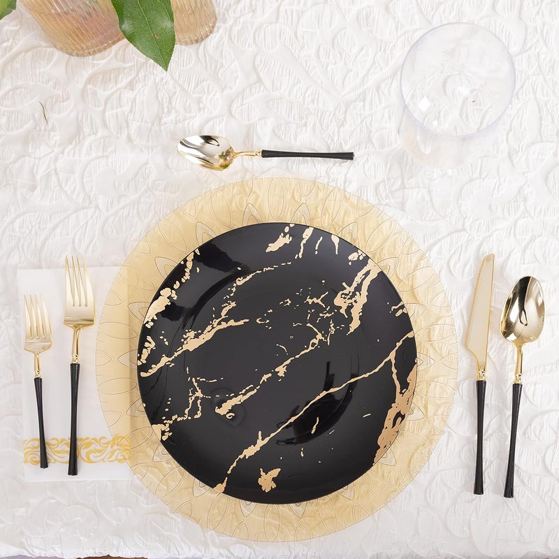Party Bargains أطباق شحن بلاستيكية 13 بوصة من بارغينز الحفلات، قطرات شفافة ذهبية، عبوة 8 - Image 4