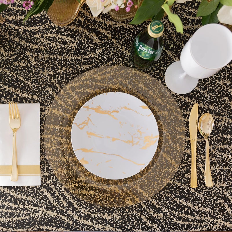 Party Bargains أطباق شحن بلاستيكية 13 بوصة من بارغينز الحفلات، قطرات شفافة ذهبية، عبوة 8 - Image 5