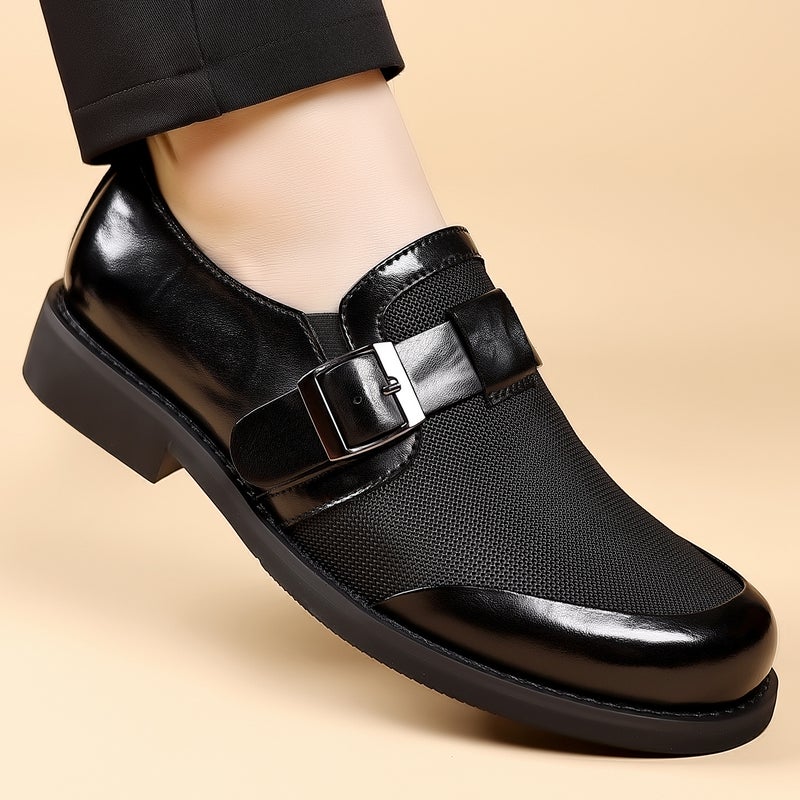 Men'S Fashion Casual Leather Shoes For , Business British Style Office Shoes, Versatile Work Shoes, Black Buckle Trendy Shoes - Image 5