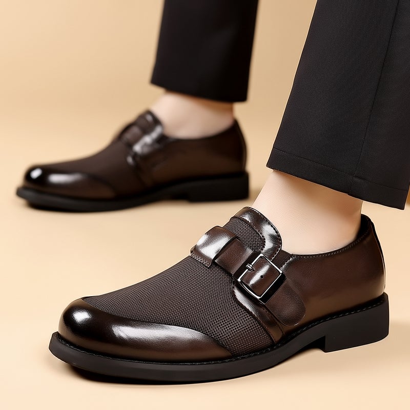 Men'S Fashion Casual Leather Shoes For , Business British Style Office Shoes, Versatile Work Shoes, Black Buckle Trendy Shoes - Image 4