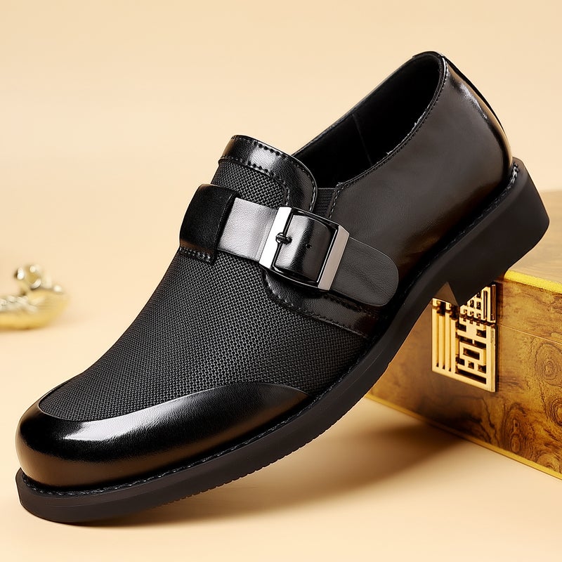 Men'S Fashion Casual Leather Shoes For , Business British Style Office Shoes, Versatile Work Shoes, Black Buckle Trendy Shoes - Image 2