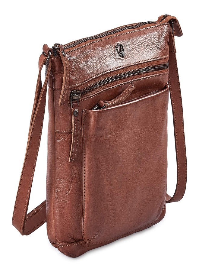 Cochoa Small Crossbody Bags for Women Genuine Leather Vintage Purse Travel Shoulder Handbag Cross Over with Adjustable Strap (Cognac Washed Vintage) - Image 3
