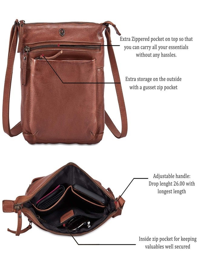 Cochoa Small Crossbody Bags for Women Genuine Leather Vintage Purse Travel Shoulder Handbag Cross Over with Adjustable Strap (Cognac Washed Vintage) - Image 4