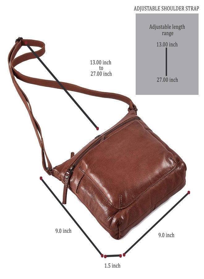 Cochoa Small Crossbody Bags for Women Genuine Leather Vintage Purse Travel Shoulder Handbag Cross Over with Adjustable Strap (Cognac Washed Vintage) - Image 5
