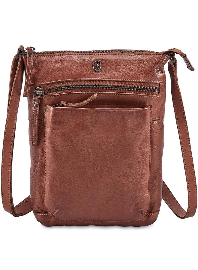 Cochoa Small Crossbody Bags for Women Genuine Leather Vintage Purse Travel Shoulder Handbag Cross Over with Adjustable Strap (Cognac Washed Vintage) - Image 1
