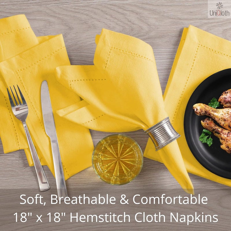 UniQloth Set of 12 Hemstitch Cloth Dinner Napkins Cotton  Soft Durable Washable Reusable  Ideal for Farmhouse Parties Weddings Holidays Hotel Restaurant Daily Use Table Dinner Napkins 18x18 Yellow - Image 4