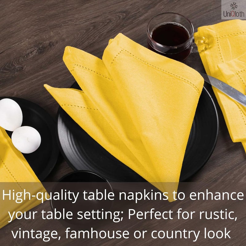 UniQloth Set of 12 Hemstitch Cloth Dinner Napkins Cotton  Soft Durable Washable Reusable  Ideal for Farmhouse Parties Weddings Holidays Hotel Restaurant Daily Use Table Dinner Napkins 18x18 Yellow - Image 5