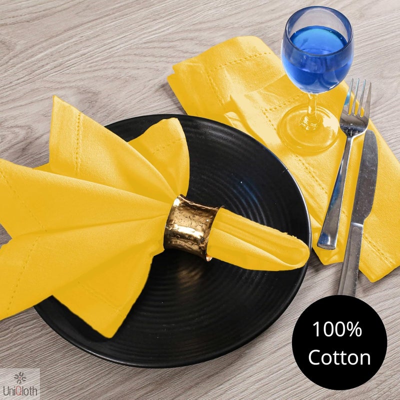 UniQloth Set of 12 Hemstitch Cloth Dinner Napkins Cotton  Soft Durable Washable Reusable  Ideal for Farmhouse Parties Weddings Holidays Hotel Restaurant Daily Use Table Dinner Napkins 18x18 Yellow - Image 3