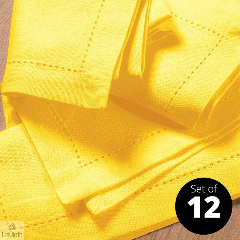 UniQloth Set of 12 Hemstitch Cloth Dinner Napkins Cotton  Soft Durable Washable Reusable  Ideal for Farmhouse Parties Weddings Holidays Hotel Restaurant Daily Use Table Dinner Napkins 18x18 Yellow - Image 2