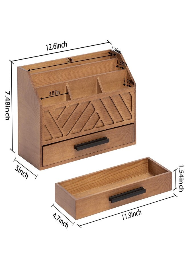 dreampossible Brown Wood Desk Organizer and Accessories with Drawer, Bill Mail Organizer and File Mail Holder for Office Supplies, Modern Desk Accessories & Workspace Organizers for Desk Organization - Image 4