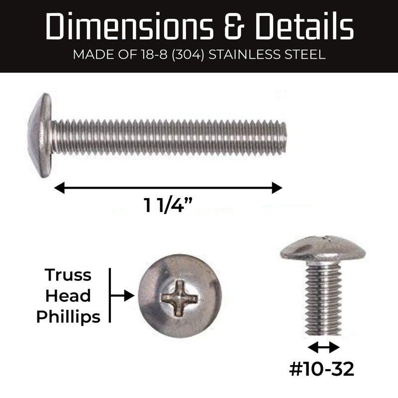 Bolt Dropper #10-32 X 1-1/4" Stainless Phillips Truss Head Machine Screw, (25pc), Fine Thread, 18-8 (304) Stainless Steel, by - Image 2