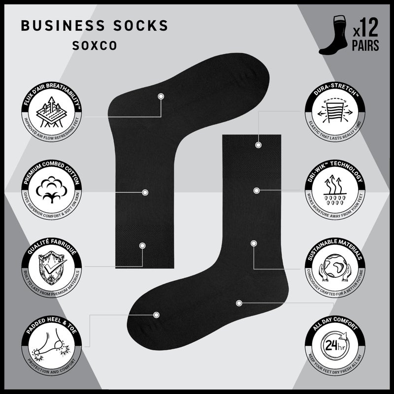 SOXCO Men's Crew Socks US 9-12 Black, Pack of 12 Pairs - Image 5