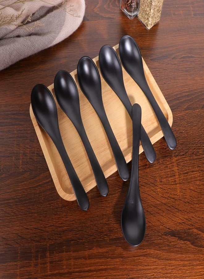 HOLIDYOYO 6PCS Black Asian Soup Spoons Coffee Stir Dinnerware Sauce Spoon for Ramen, Miso, Wonton, and Desserts - Image 2