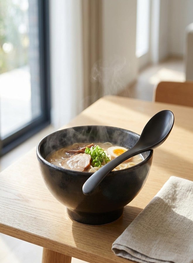 HOLIDYOYO 6PCS Black Asian Soup Spoons Coffee Stir Dinnerware Sauce Spoon for Ramen, Miso, Wonton, and Desserts - Image 3