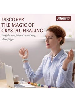 Amill 23PCS Natural Crystals and Healing Stones Set, 7 Raw Chakra Stones, 10pcs Tumbled Stones, Pink Pillar Crystal Necklaces & Pendulum, White Pyramid & Pillar, 50g Stones Assorted, Wooden Box  - Image 4