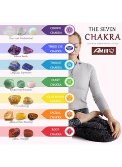 Amill 23PCS Natural Crystals and Healing Stones Set, 7 Raw Chakra Stones, 10pcs Tumbled Stones, Pink Pillar Crystal Necklaces & Pendulum, White Pyramid & Pillar, 50g Stones Assorted, Wooden Box  - Image 5