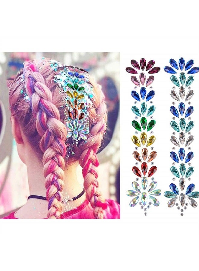 Leoars Rhinestone Hair Gems Tattoo, Festival BodyJewels Tattoo Sticker, Crystals Hair Gems Rainbow Bindi Body Jewelry, Mermiad Hair Face Forehead Gem Makeup for Festival Rave Party Outfit - Image 1